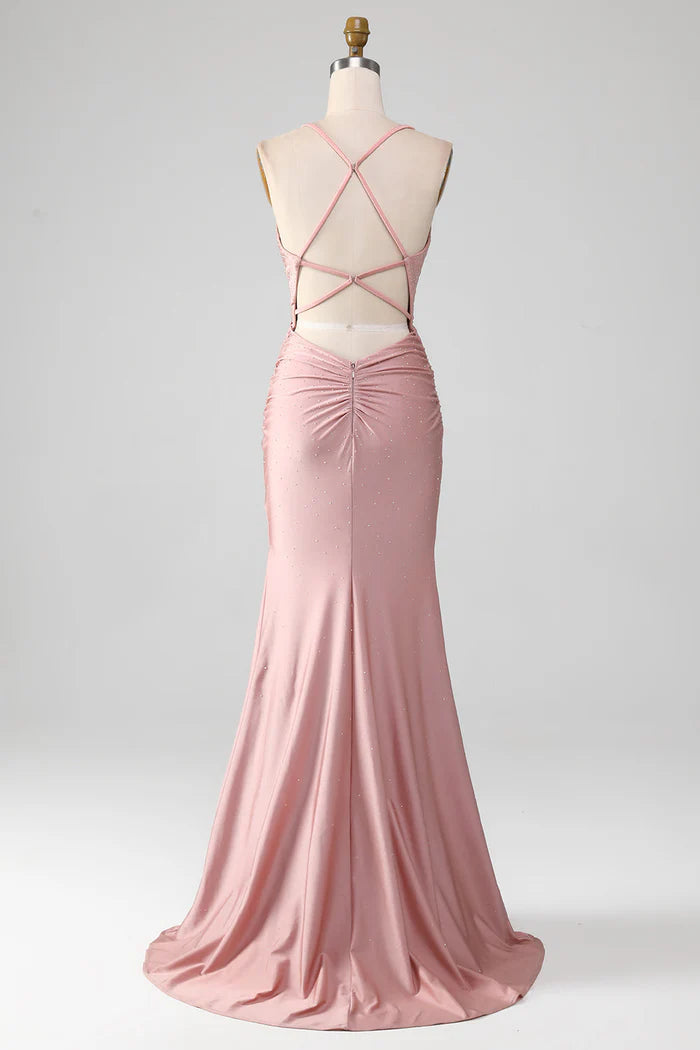 Vestido Weitese con cuentas ruborizadas brillantes, vestido de fiesta sin mangas, vestido largo con corte sirena, vestido de fiesta